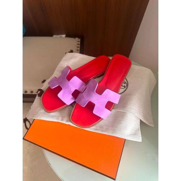 Hermes Shoes - Authentic HERMES Suede Goatskin Oran Sandals size 37 in Violet Parme